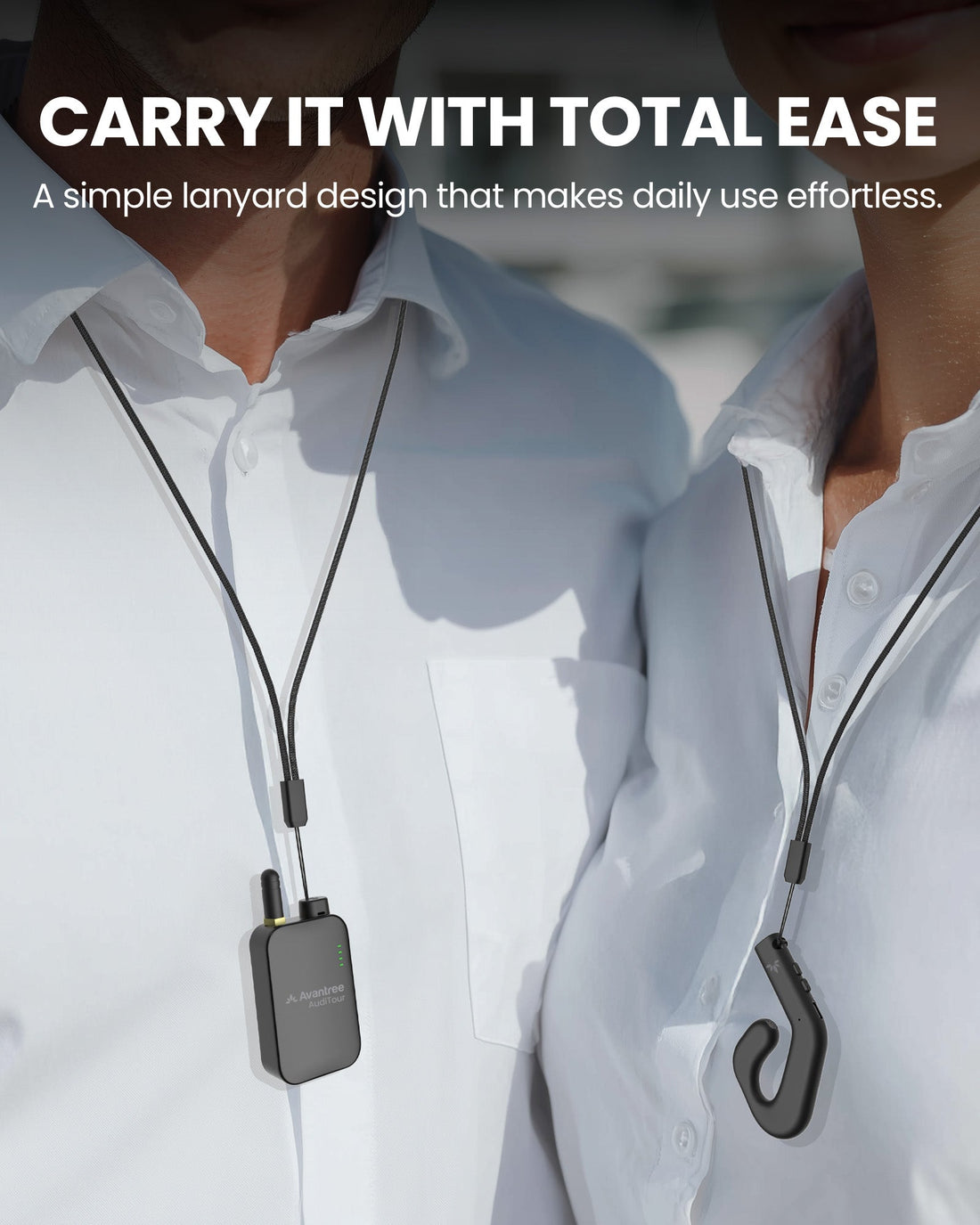 AudiTour (Rental) Wireless Tour Guide System for museums, factories, and group audio with lanyard design for daily use and effortless portability.