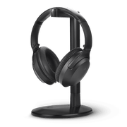 Aria Aura T Auracast headphones on the included charging stand