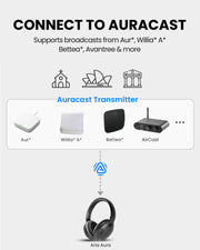 Aria Aura T connects to compatible Auracast broadcasts in public venues
