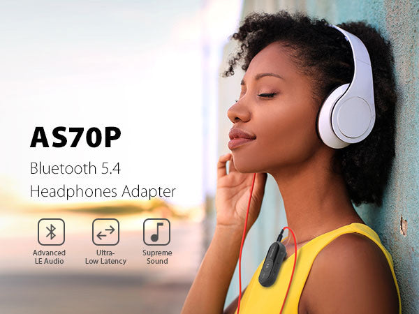 AuraGo (AS70P) Auracast / LE Audio Adapter for Any Headphone with Bluetooth 5.4 and low-latency audio for streaming, calls, or gaming.