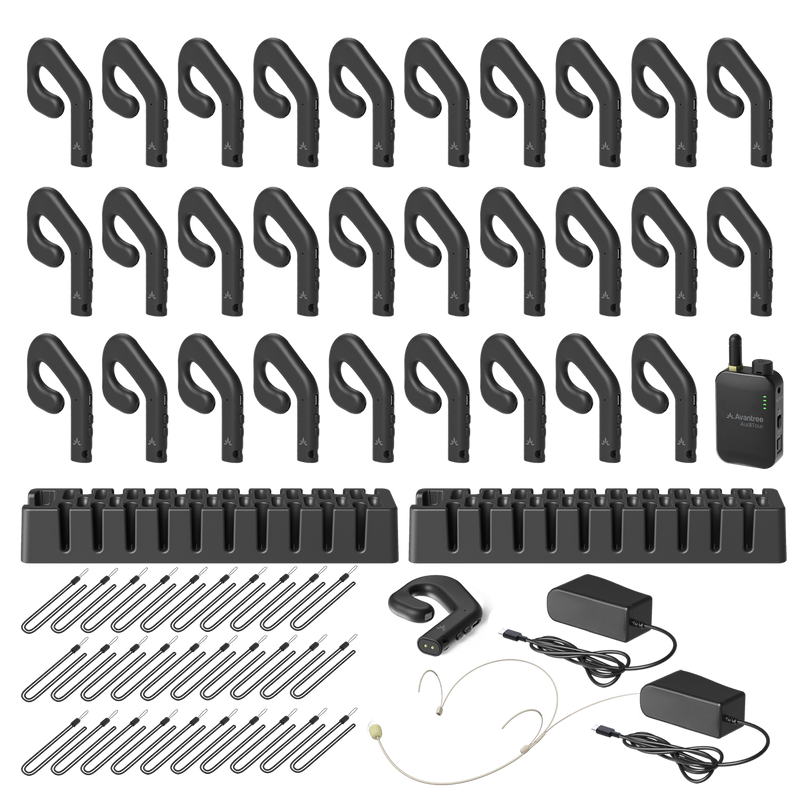 AudiTour with 30 Open-ear Headphones & Lanyards