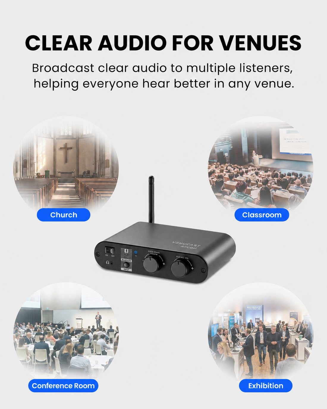 AuraPlex X14 Pro Auracast Group Listening for churches, classrooms, conference rooms, exhibitions, and events for clear audio to multiple listeners.
