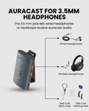 AuraPlex X2 Auracast Group Listening System, compatible with 3.5 mm headphones, wired neckloops, and telecoil hearing aids for assistive listening.