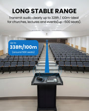 Auracast Transmitter for Group Listening for churches. lecture halls, and events, transmitting clear audio, up to 328 ft range,  up to 500 seats.