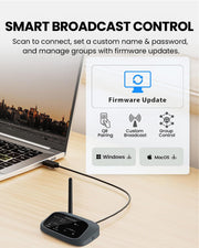AuraPlex H4 Auracast Transmitter for small venues, training sessions, and group listening with easy setup, customizable broadcast name, password protection, and firmware updates.