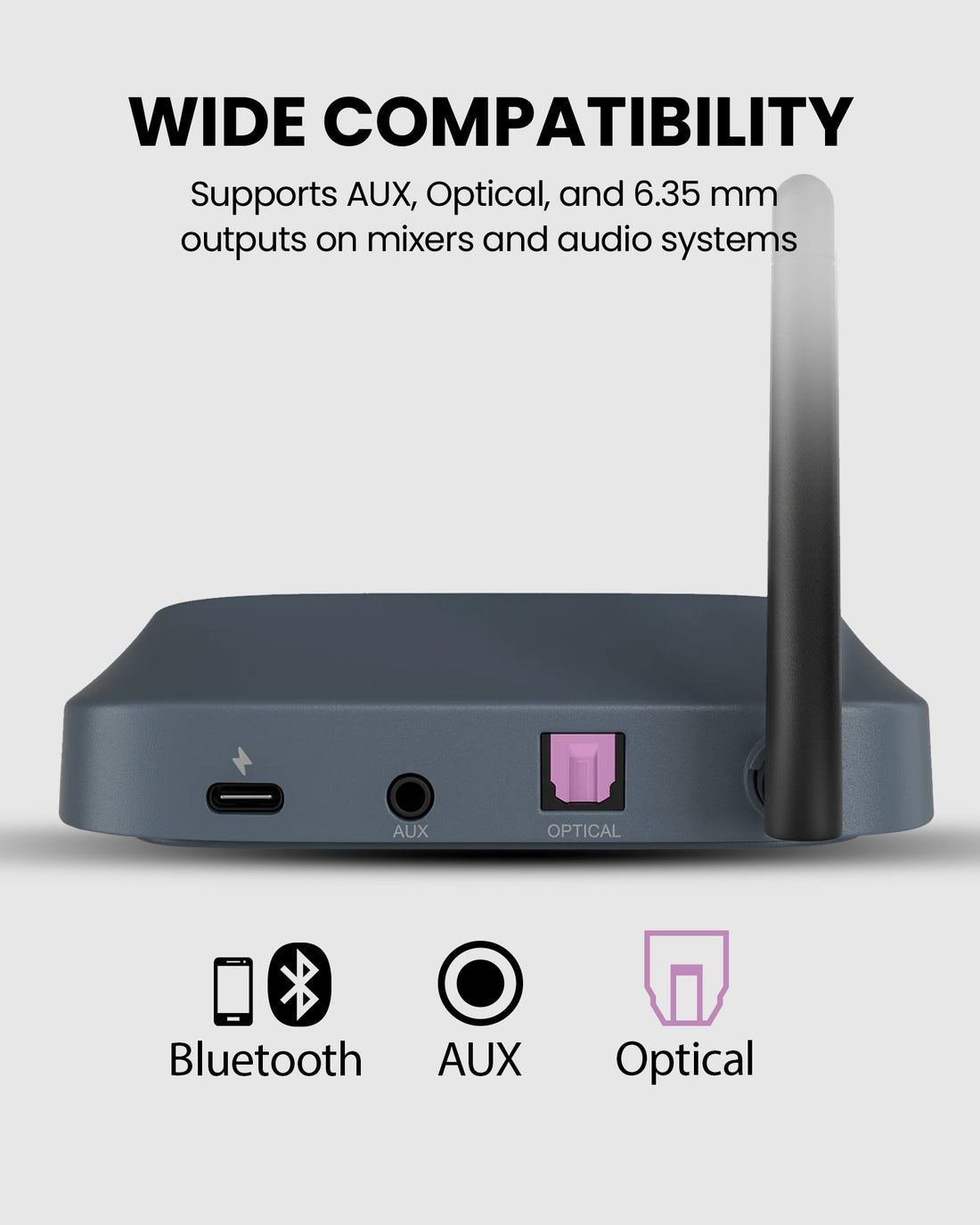 AuraPlex H4 Pro Auracast Group Listening for classrooms, training, and churches, supporting optical, Bluetooth, and AUX outputs on mixers, and audio systems