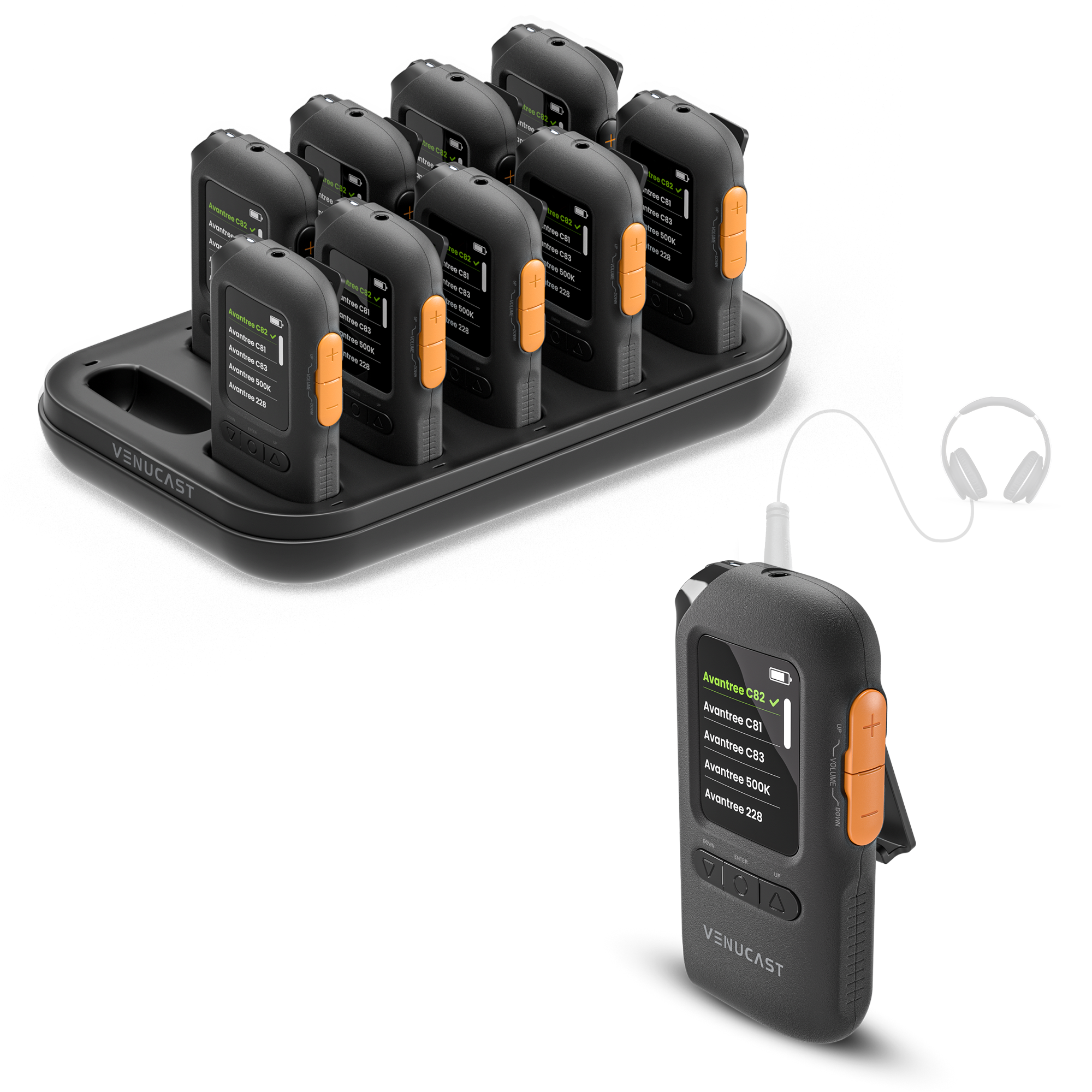 AuraView 10-Pack AuraView Auracast Receiver with  OLED Display Assistive Listening Devices for Church, Conference, Theater, Senior Centers