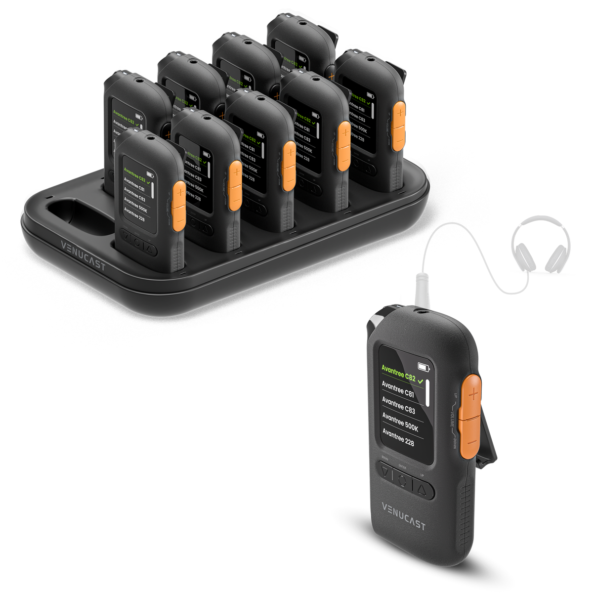 AuraView 10-Pack AuraView Auracast Receiver with  OLED Display Assistive Listening Devices for Church, Conference, Theater, Senior Centers