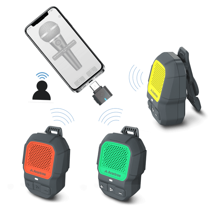 ShareCast Auracast wireless speaker tour guide system Clip-On Waterproof Speakers for Any Group Activity