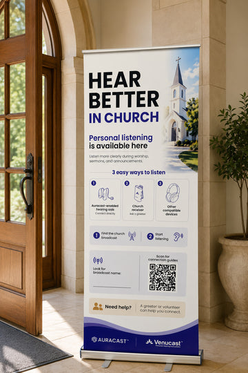 Church Auracast Roll-Up Banner with Stand