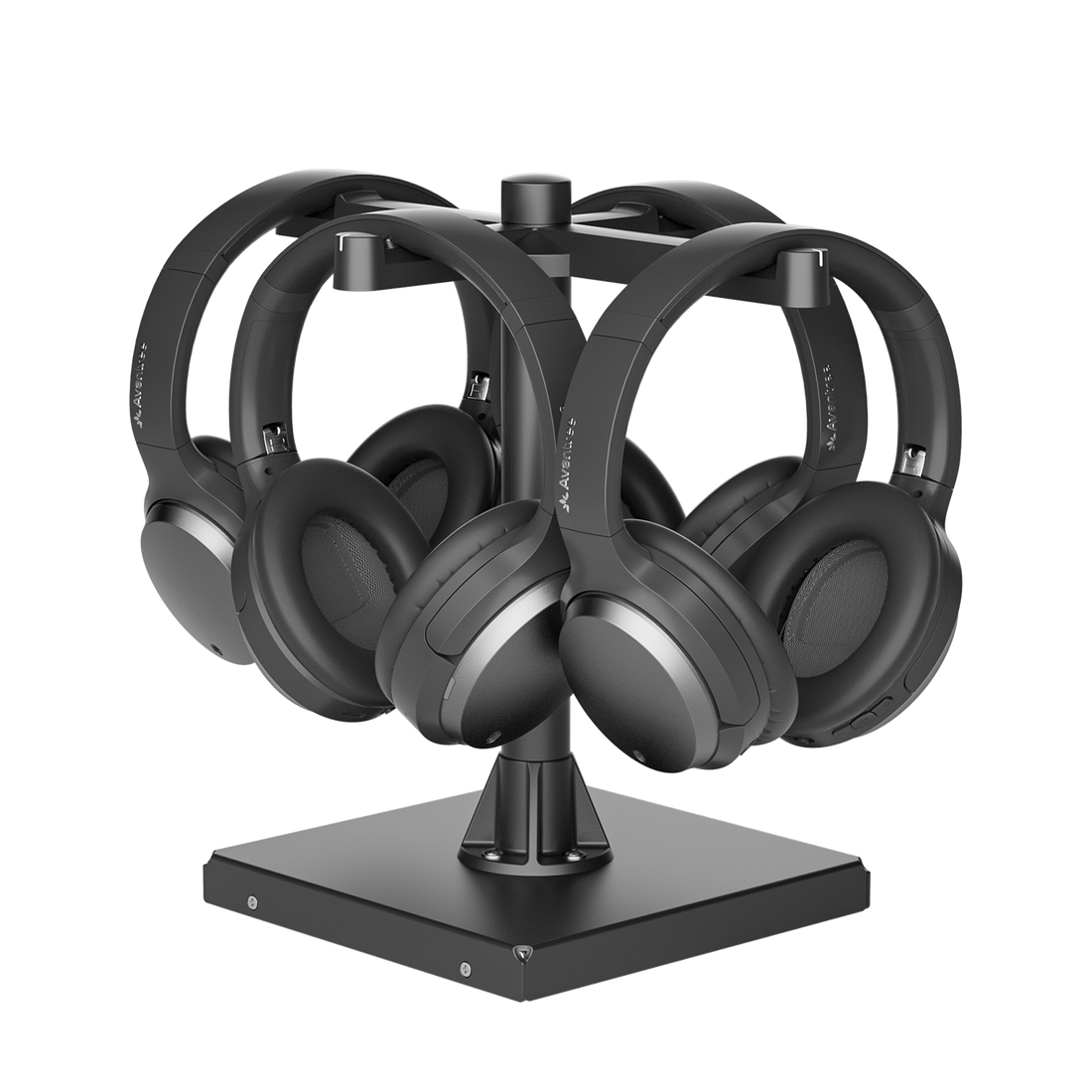 Eon Aura 4 Pro with four premium Auracast headphones and a 4-bay charging stand for organized venue listening.