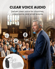 FreeMic Duo wireless headset and handheld microphone. Clear voice for teaching, churches, and events, compatible with Auracast hearing aids.