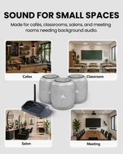 Harmony A0 multi-room background music for homes, cafés, salons, clinics and small commercial spaces.