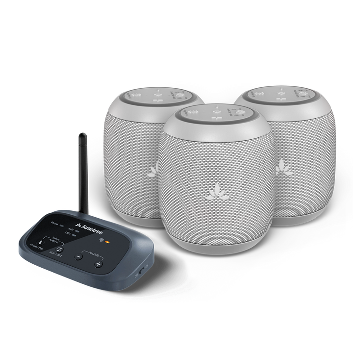 Harmony A0 Auracast Bluetooth 5.4  Venue Transmitter with 3 sync Speakers, Expandable Wireless Audio System for restaurants, cafés, and table-by-table audio.