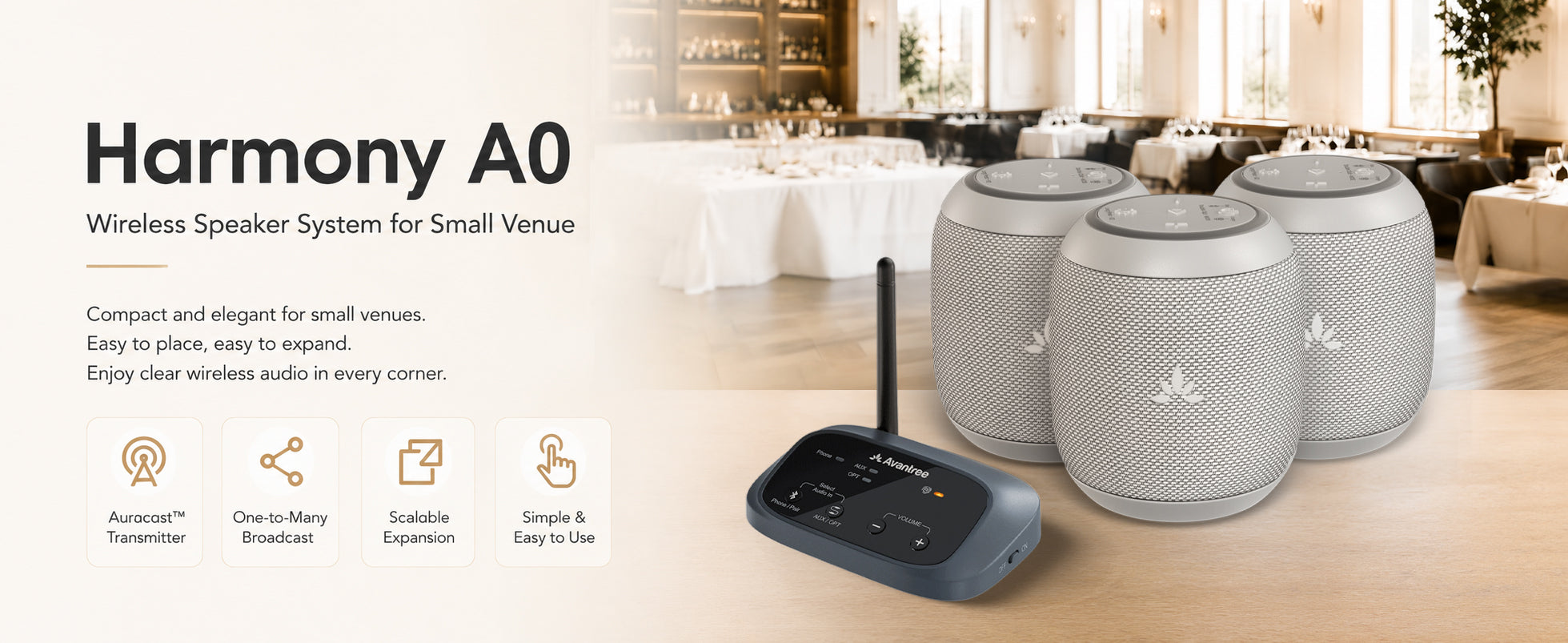 Harmony A0 Auracast Bluetooth 5.4 Wireless Speaker, Sync Audio Expansion Speaker for cafe, restuarant and small Venues