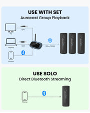 Harmony A1 Multi-Room LE Audio Auracast Venue Speaker System for home and events, supports Bluetooth or Auracast streaming with optical/AUX input and up to 328ft range.