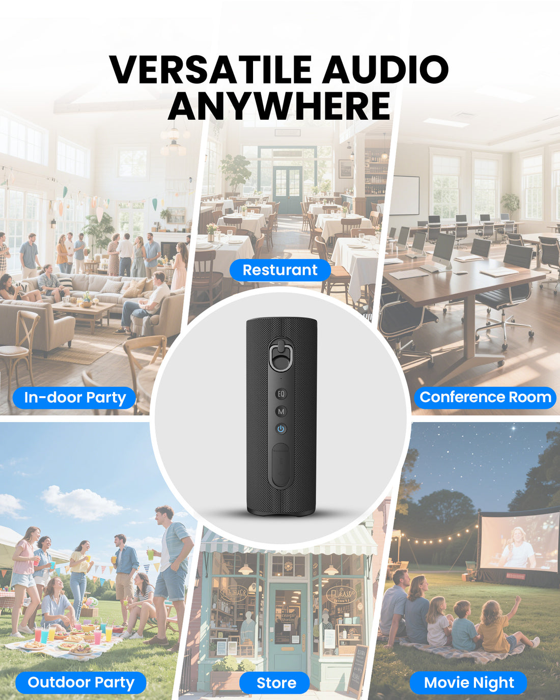 Harmony A1 Solo Auracast speaker with Bluetooth, ideal for restaurants, conference rooms, outdoor parties, movie nights, store and small venues
