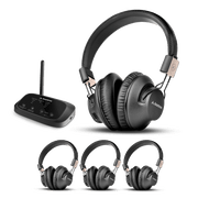 Quartet 2 2.4G Wireless Group Listening Headphones Set for TV, movie, music, or live audio to 4 headphones, ideal for families, home theater, classrooms, or church.