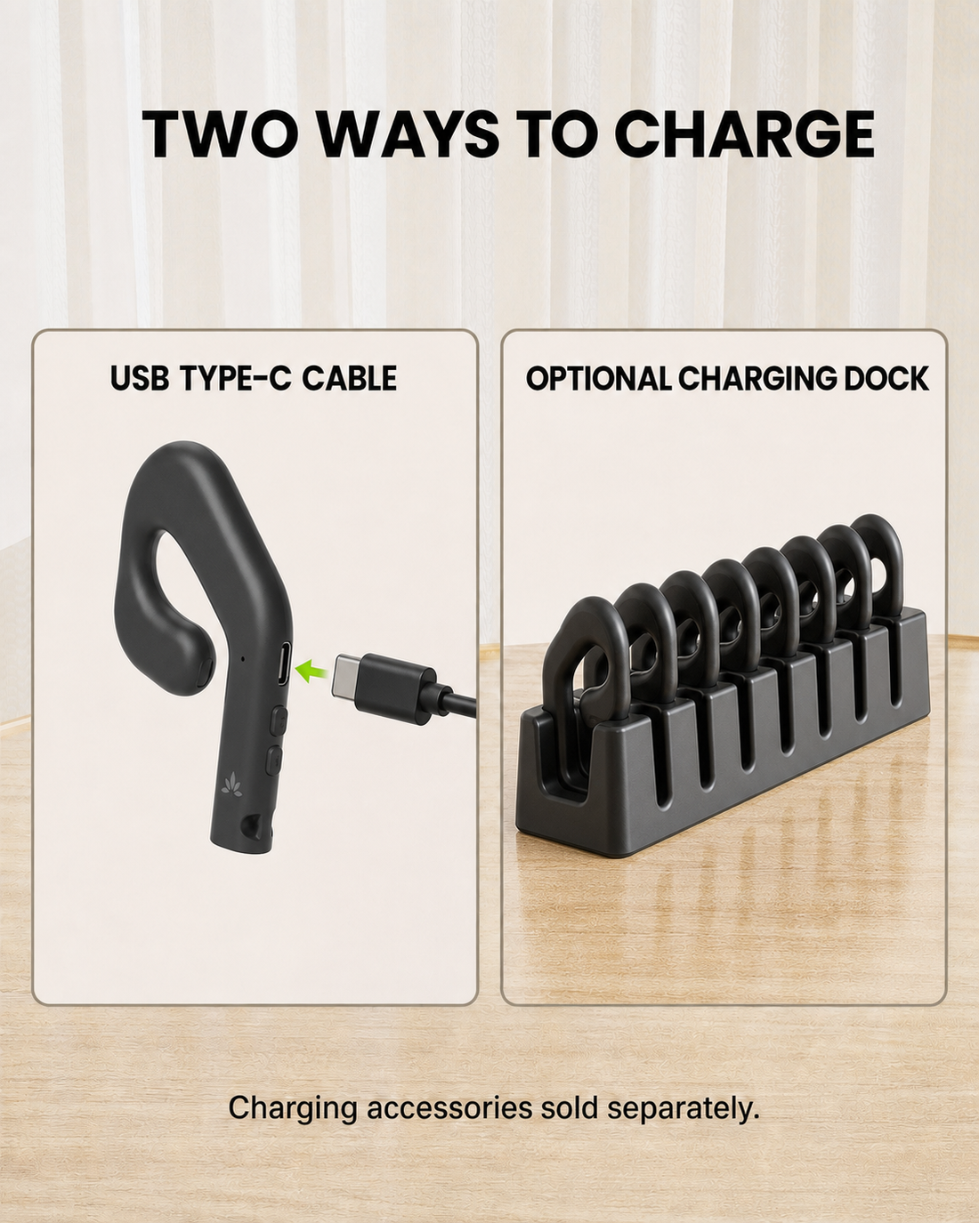 AudiTour receiver USB Type-C charging and optional charging dock