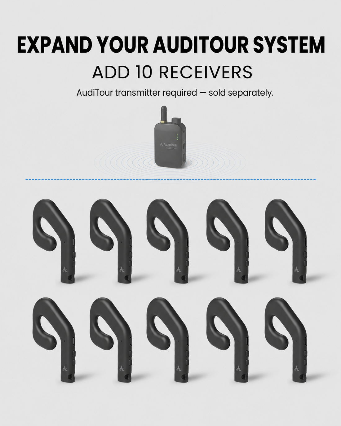 Add 10 receivers to an existing AudiTour system; transmitter sold separately
