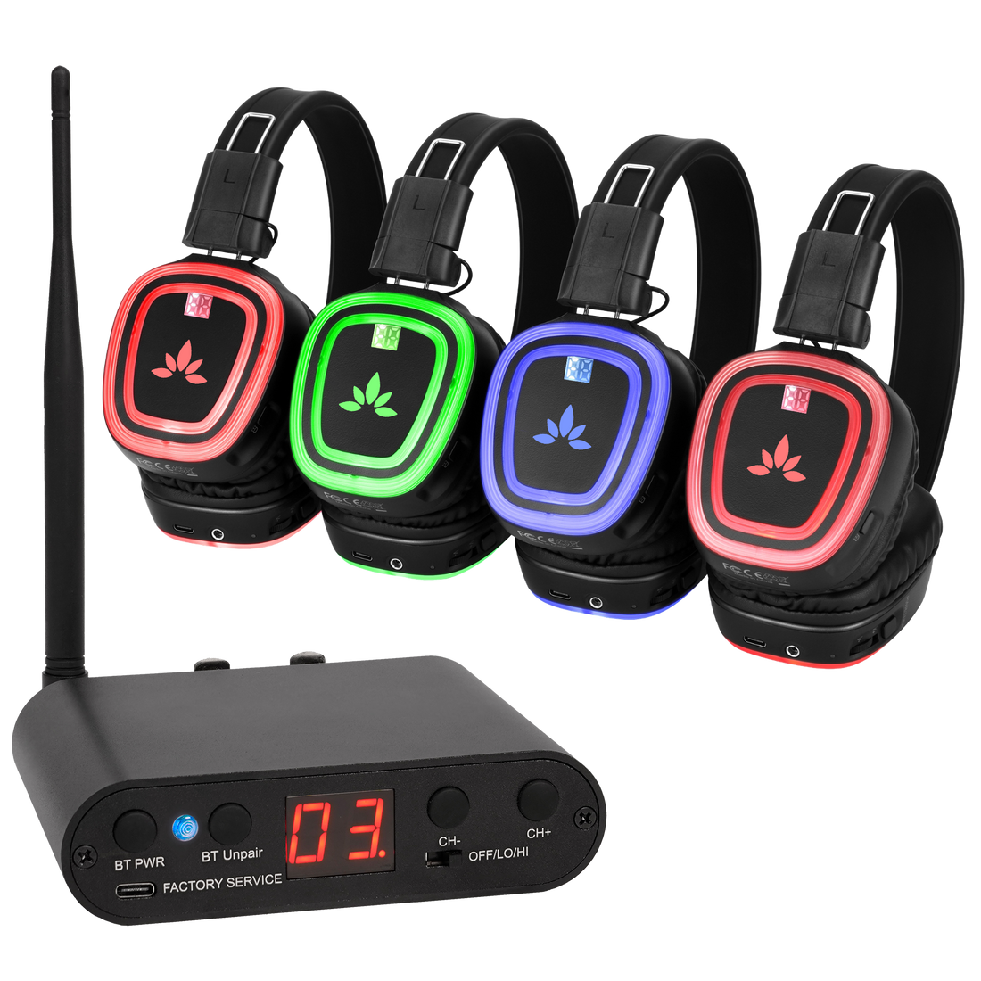 Motion-UT90 Wireless LED Headphones & Transmitters for Your Event Customizable Quantities, 500-Yard Range, Perfect for Parties, Weddings, and More