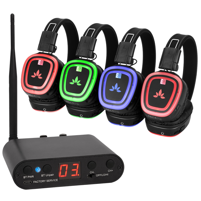 Motion-UT90 Wireless LED Headphones & Transmitters for Your Event Customizable Quantities, 500-Yard Range, Perfect for Parties, Weddings, and More