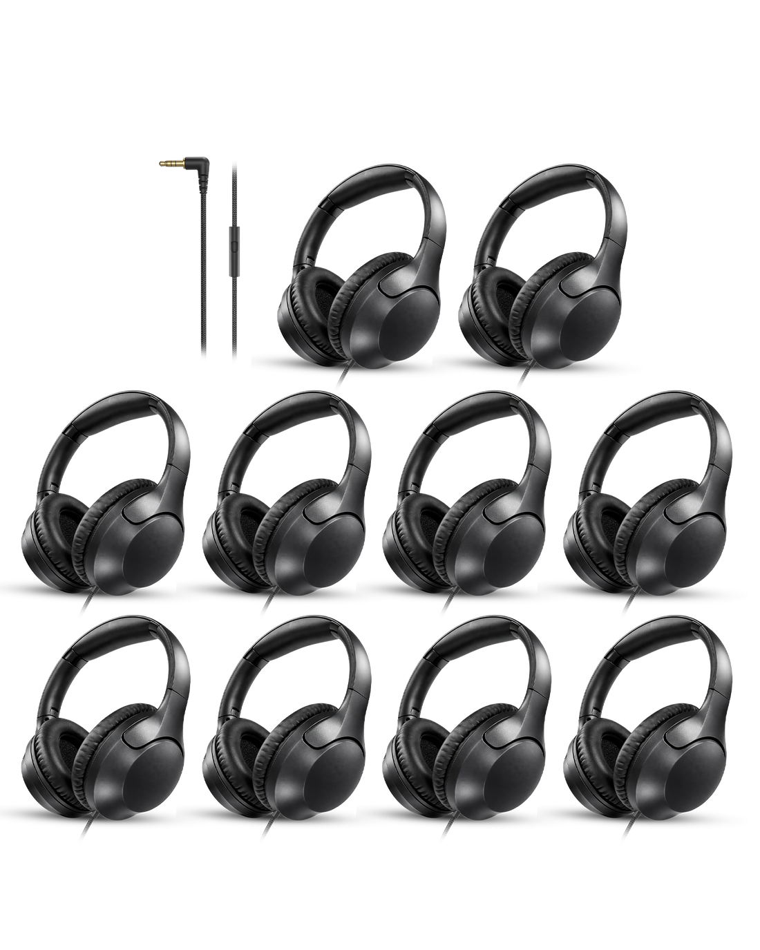 10-Pack Wired Over-Ear Headphones compatible with with 3.5mm , plug-and-play use for schools, tours, training, exhibitions, and shared listening environments.