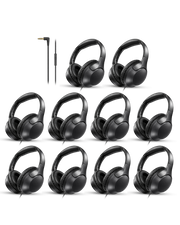 10-Pack Wired Over-Ear Headphones compatible with with 3.5mm , plug-and-play use for schools, tours, training, exhibitions, and shared listening environments.