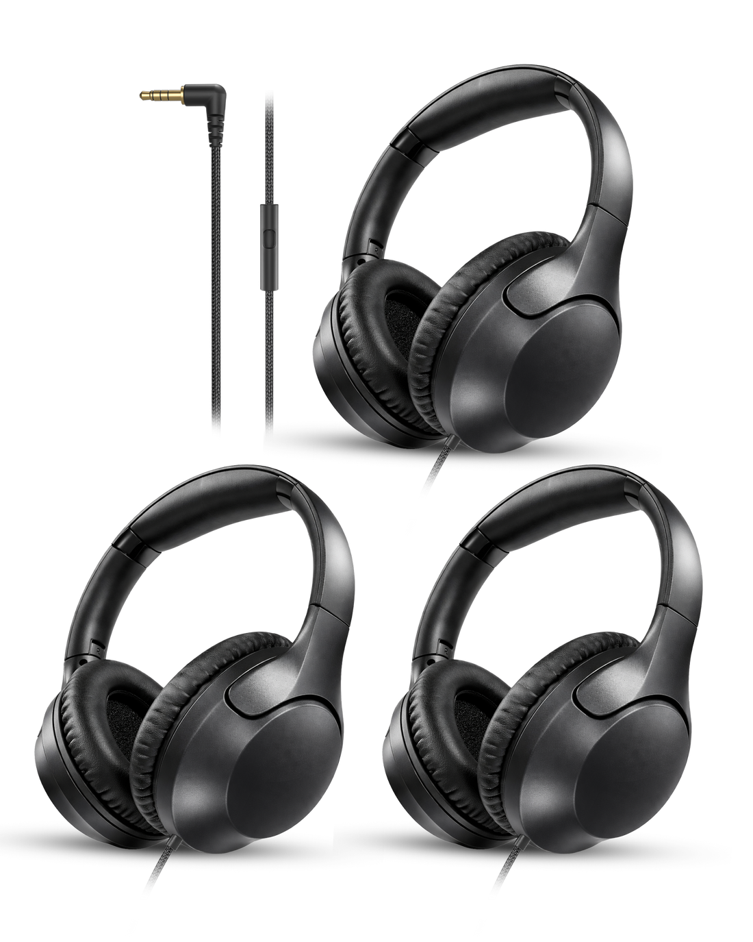 3-Pack Wired Over-ear Headphones  compatible with with 3.5mm , plug-and-play use for schools, tours, training, exhibitions, and shared listening environments.