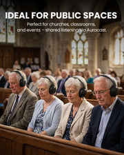 Aura Aria 4 Pro Auracast Headphones for Churches, Theaters, Classrooms & Meetings, and public spaces, enabling shared audio listening via Auracast.