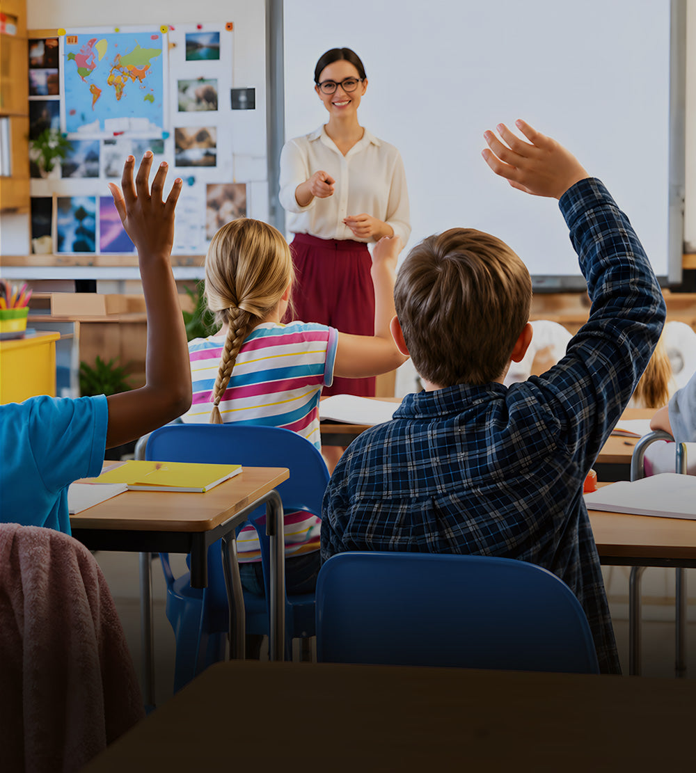 Teacher and students in a modern classroom