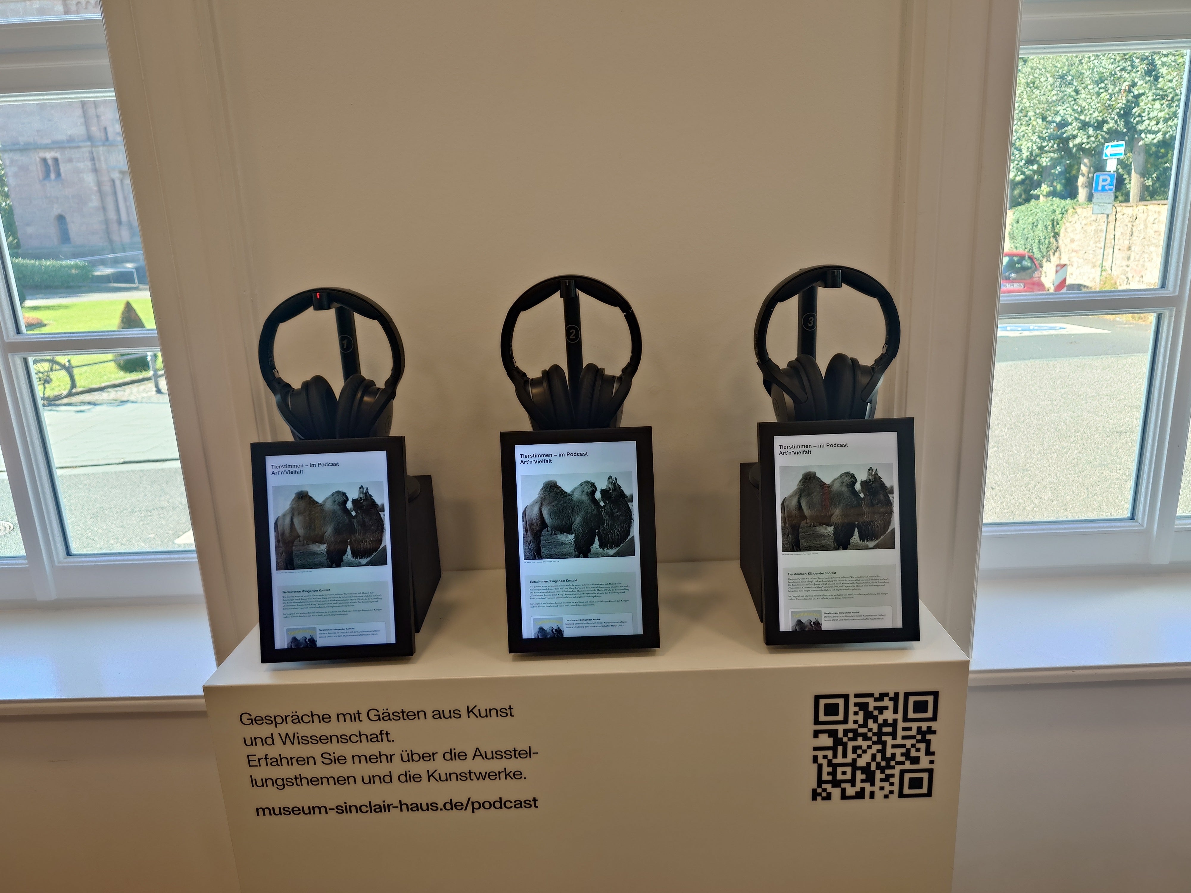 Three headphone listening stations for the museum podcast