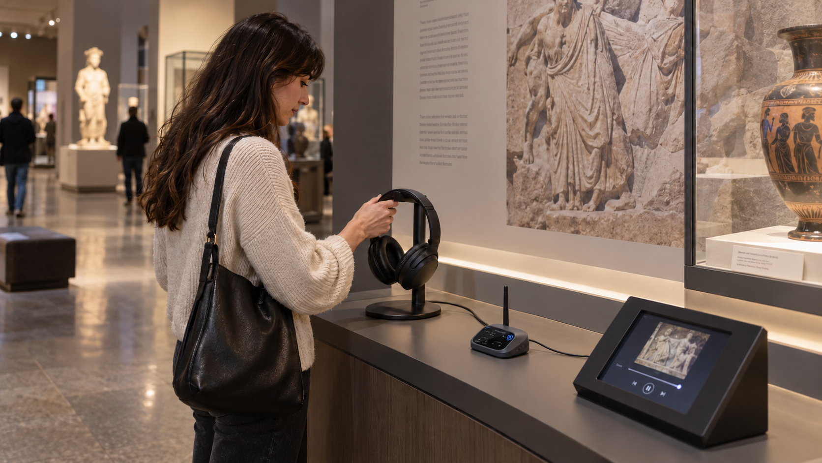 Complete museum exhibit listening station with Oasis Aura, Aria Aura T and media player